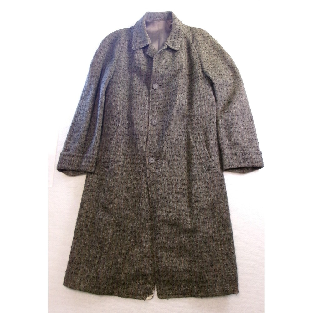 Hart Schaffner & Marx Overcoat Mens L Grey Herringbone Vintage Wool Blend